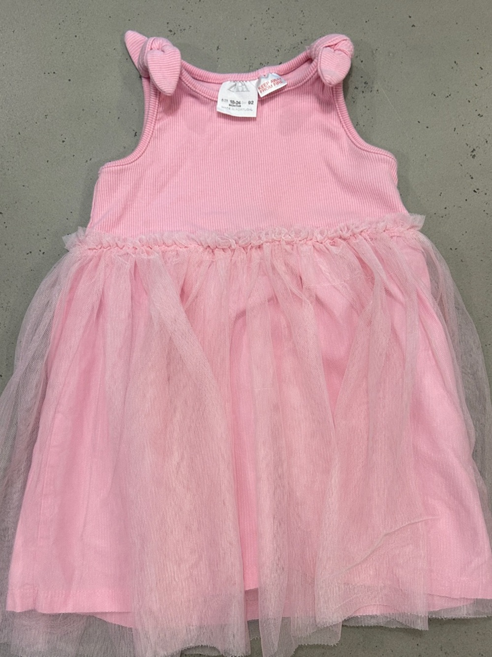 Zara 18-24M Pink Tulle Tank Dress with Bow Shoulder Details